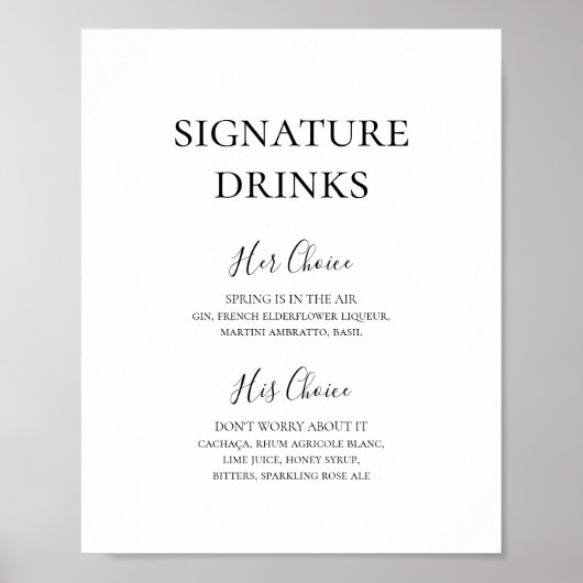 Eenvoudig Elegant Drankjes Bord Poster (Voorkant)