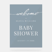Eenvoudig Elegant Dusty Blue Baby shower Welkom Acryl Bord (Voorkant)