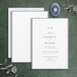 Eenvoudig Elegant Dusty Blue Monogram Weddenschap Kaart
