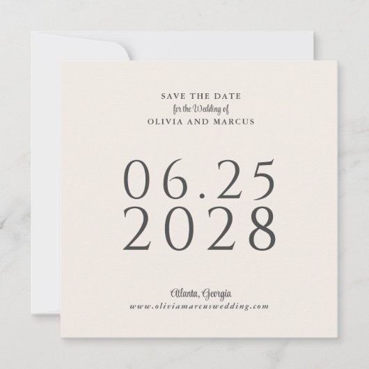 Eenvoudig Elegant Ecru Square Bewaar de datum en f Save The Date (Voorkant)