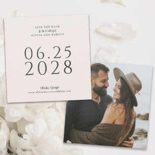Eenvoudig Elegant Ecru Square Bewaar de datum en f Save The Date