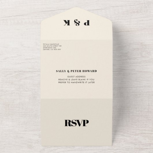 Eenvoudig elegant en chic bruiloft all in one uitnodiging (Buitenkant)