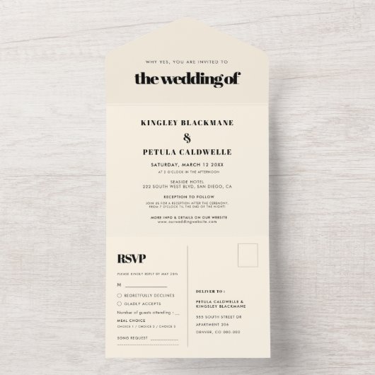 Eenvoudig elegant en chic bruiloft all in one uitnodiging (Binnen)