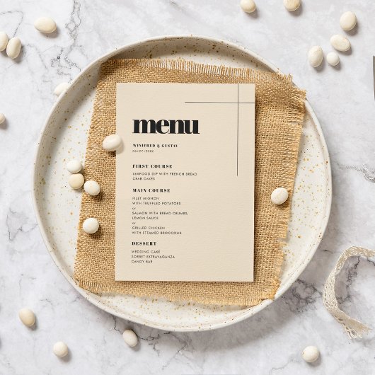 Eenvoudig elegant en chic bruiloft menu