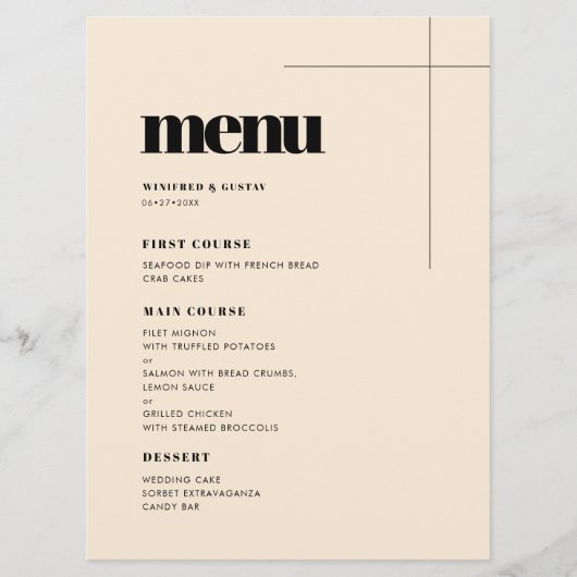 Eenvoudig elegant en chic bruiloft menu (Voorkant)