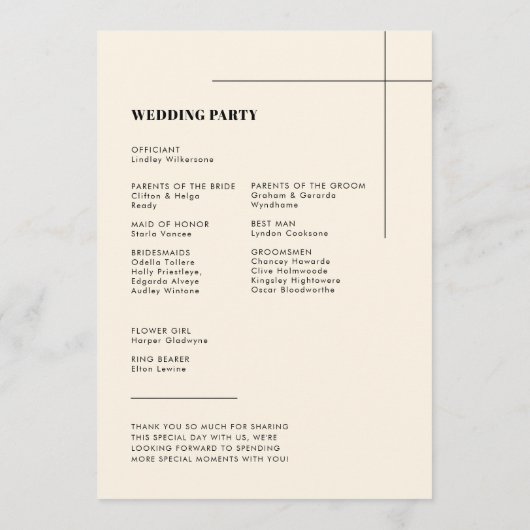 Eenvoudig elegant en chic bruiloft programmakaart (Achterkant)