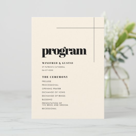 Eenvoudig elegant en chic bruiloft programmakaart (Staand voorkant)