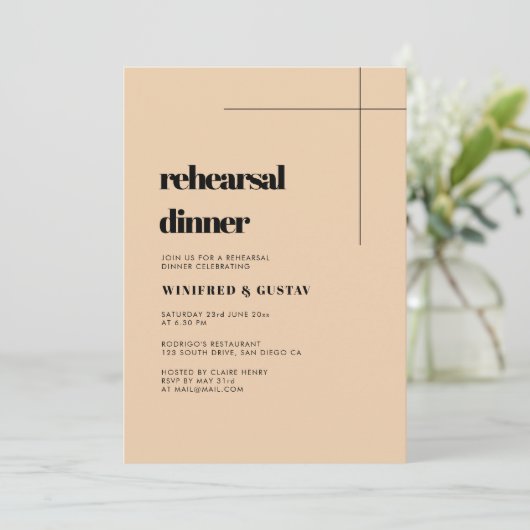 Eenvoudig elegant- en chic-trouwrepetitie-diner kaart (Staand voorkant)