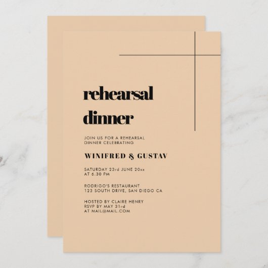 Eenvoudig elegant- en chic-trouwrepetitie-diner kaart (Voorkant / Achterkant)