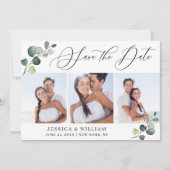Eenvoudig Elegant Eucalyptus 3 Fotohuwelijk Save The Date (Voorkant)