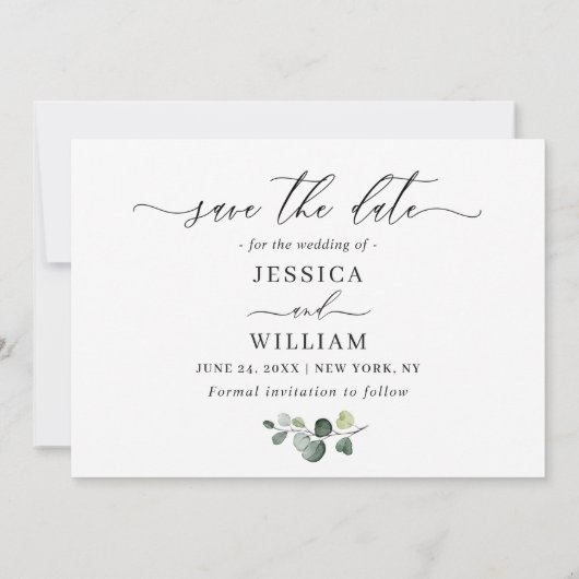 Eenvoudig Elegant Eucalyptus 3 Fotohuwelijk Save The Date (Achterkant)