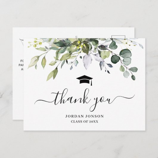 Eenvoudig Elegant Eucalyptus Afstuderen Hartelijk  Aankondigingskaart (Voorkant / Achterkant)