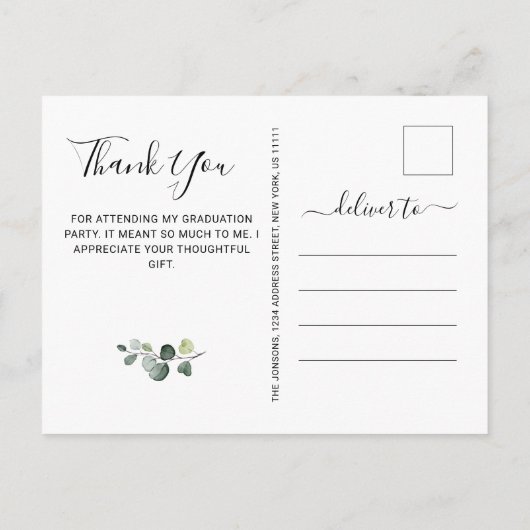 Eenvoudig Elegant Eucalyptus Afstuderen Hartelijk  Aankondigingskaart (Achterkant)