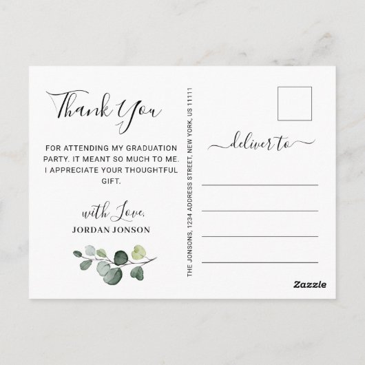 Eenvoudig Elegant Eucalyptus Afstuderen Hartelijk  Briefkaart (Achterkant)