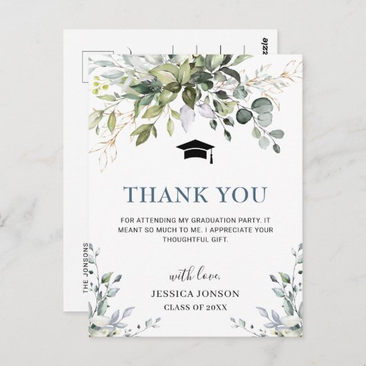 Eenvoudig Elegant Eucalyptus Afstuderen Hartelijk  Briefkaart (Voorkant / Achterkant)