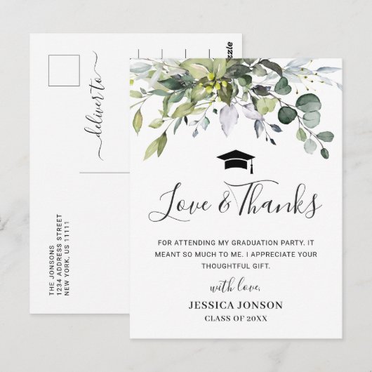 Eenvoudig Elegant Eucalyptus Afstuderen Hartelijk  Briefkaart (Voorkant / Achterkant)
