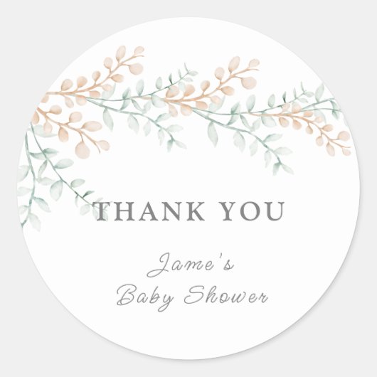 Eenvoudig Elegant Eucalyptus Baby shower Ronde Sticker (Voorkant)