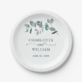 Eenvoudig Elegant Eucalyptus Bloemen Bruiloft Papieren Bordje (Voorkant)