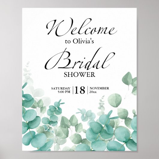 Eenvoudig Elegant Eucalyptus Bridal Shower Uitnodi Poster (Voorkant)