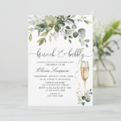 Eenvoudig Elegant Eucalyptus Brunch & Bubble Kaart (Staand voorkant)