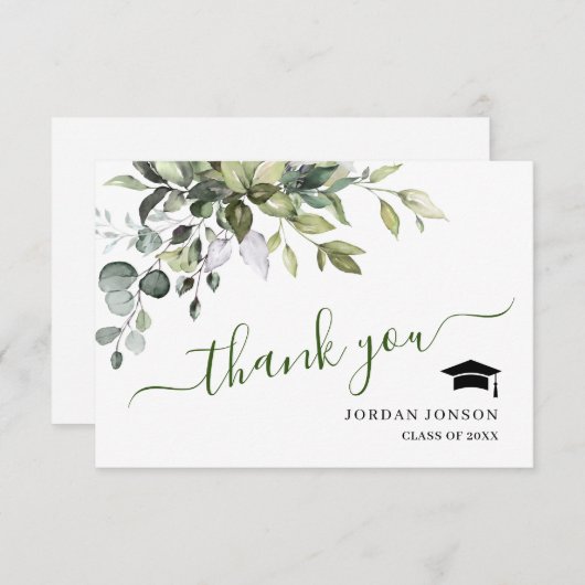 Eenvoudig Elegant Eucalyptus Greenery Afstuderen Bedankkaart (Voorkant / Achterkant)