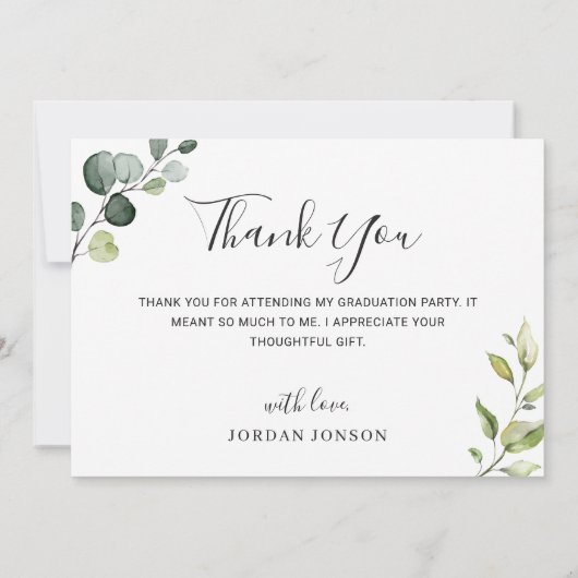 Eenvoudig Elegant Eucalyptus Greenery Afstuderen Bedankkaart (Achterkant)