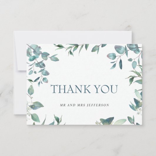 Eenvoudig Elegant Eucalyptus Greenery Wedding Bedankkaart (Voorkant)