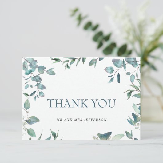 Eenvoudig Elegant Eucalyptus Greenery Wedding Bedankkaart (Staand voorkant)