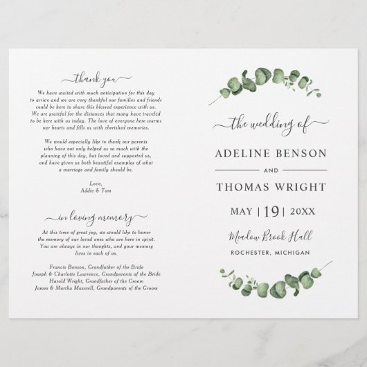Eenvoudig Elegant Eucalyptus Greenery Wedding Prog (Voorkant)