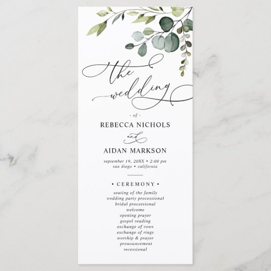Eenvoudig Elegant Eucalyptus Greenery Wedding Prog Menu (Voorkant)