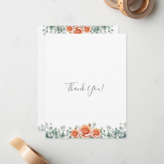Eenvoudig Elegant Eucalyptus & Perzik Roos Dank u Notitiekaartje (Voorkant / Achterkant in situ)
