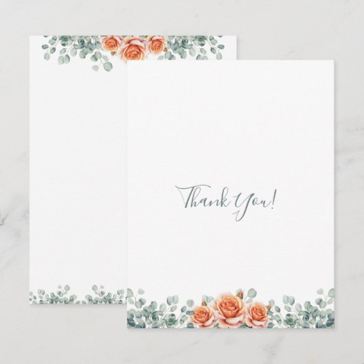 Eenvoudig Elegant Eucalyptus & Perzik Roos Dank u Notitiekaartje (Voorkant / Achterkant)