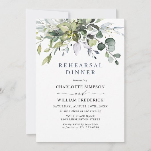 Eenvoudig Elegant Eucalyptus REHEARSAL DINNER Kaart (Voorkant)