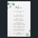 Eenvoudig Elegant Eucalyptus Rustic Wedding Menu<br><div class="desc">Elegant trouwmenu met een eenvoudig ontwerp met waterverf geschilderde eucalyptusgroen in de hogere linkerhoek en de lagere juiste hoek. De achterzijde is een passende schaduw van middelgrote groenbedekking. Dit nette botanische trouwmenu met een moderne draai is perfect voor een lente- of zomerbruiloft en is op een vlak vel papier gedrukt...</div>