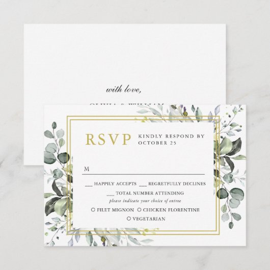 Eenvoudig elegant Eucalyptus Weddenschap RSVP Kaartje (Voorkant / Achterkant)