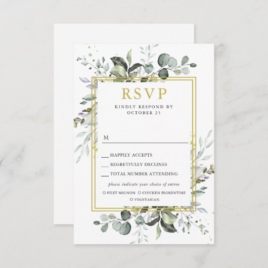 Eenvoudig elegant Eucalyptus Weddenschap RSVP Kaartje (Voorkant / Achterkant)
