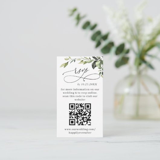 Eenvoudig Elegant Eucalyptus Wedding QR RSVP FOTO Informatiekaartje (Staand voorkant)