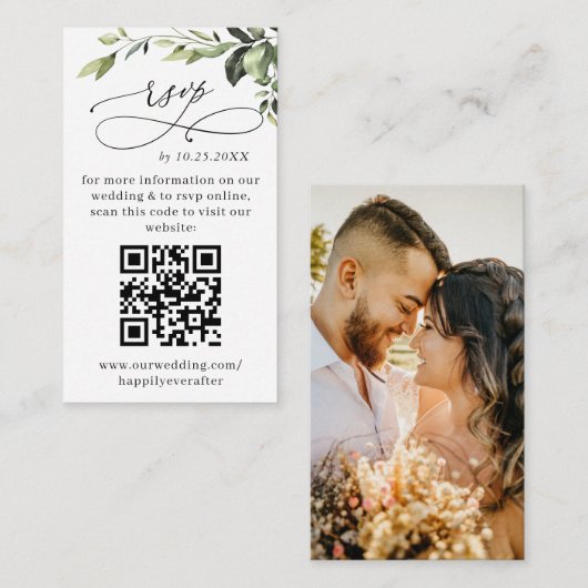 Eenvoudig Elegant Eucalyptus Wedding QR RSVP FOTO Informatiekaartje (Voorkant / Achterkant)
