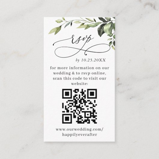 Eenvoudig Elegant Eucalyptus Wedding QR RSVP FOTO Informatiekaartje (Voorkant)