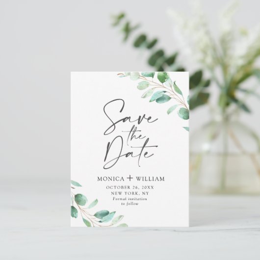 Eenvoudig Elegant Eucalyptus Wedding sparen de Dat Briefkaart (Staand voorkant)