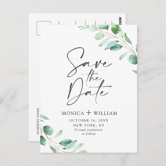 Eenvoudig Elegant Eucalyptus Wedding sparen de Dat Briefkaart (Voorkant / Achterkant)
