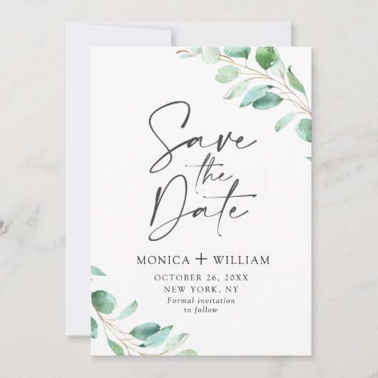 Eenvoudig Elegant Eucalyptus Wedding sparen de Dat Save The Date (Voorkant)