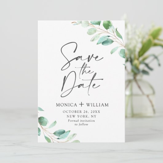 Eenvoudig Elegant Eucalyptus Wedding sparen de Dat Save The Date (Staand voorkant)