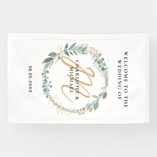 Eenvoudig, elegant, eucalyptusbruiloft spandoek (Horizontaal)