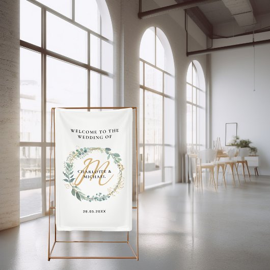 Eenvoudig, elegant, eucalyptusbruiloft spandoek