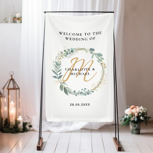 Eenvoudig, elegant, eucalyptusbruiloft spandoek