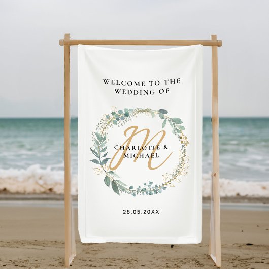 Eenvoudig, elegant, eucalyptusbruiloft spandoek