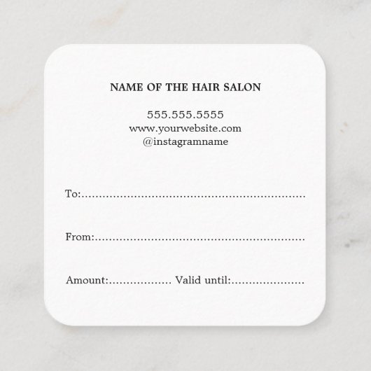 Eenvoudig Elegant Faux Gold Beauty Salon Gift Vierkante Visitekaartje (Achterkant)