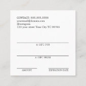 Eenvoudig Elegant Faux Zilver Cadeaubon Vierkante Visitekaartje (Achterkant)