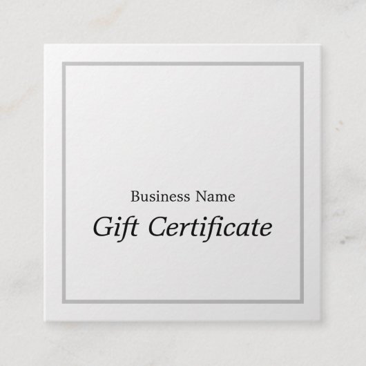 Eenvoudig Elegant Faux Zilver Cadeaubon Vierkante Visitekaartje (Voorkant)